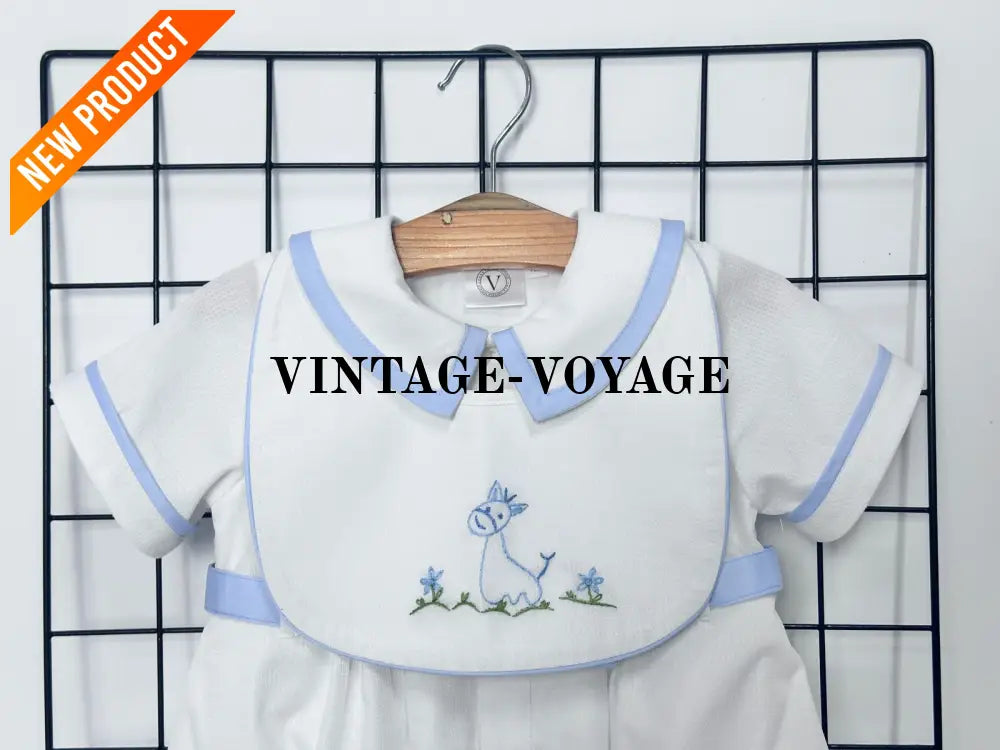 PRE ORDER‼️NEW🤩BAMBINO WHITE HAND EMBROIDERED🧵🪡BABY BOYS ROMPER & BIB🦒 Baby & Toddler Outfits