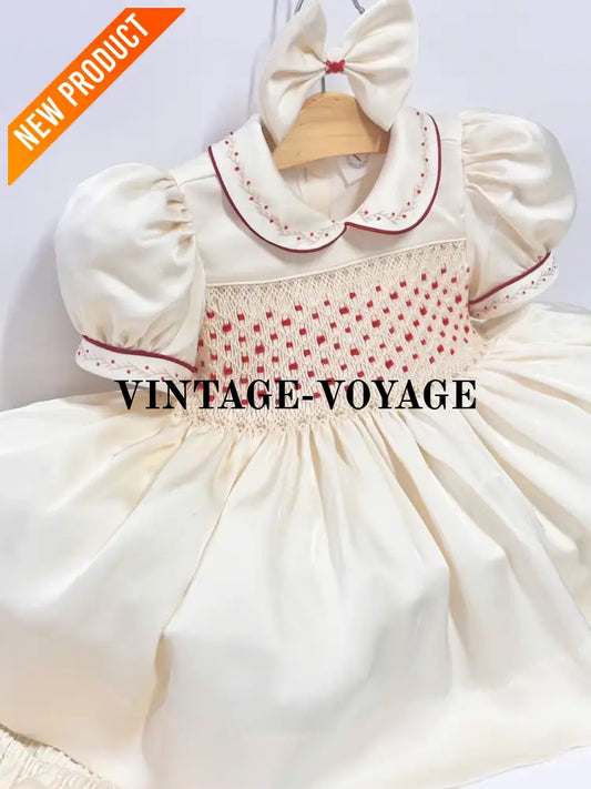 PRE-ORDER!NEW! BELGRAVIA BISCUIT SILK/SATIN HAND-SMOCKED DRESS KNICKERS & BOWS 3 months Baby & Toddler Dresses