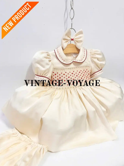 PRE-ORDER!NEW! BELGRAVIA BISCUIT SILK/SATIN HAND-SMOCKED DRESS KNICKERS & BOWS Baby & Toddler Dresses
