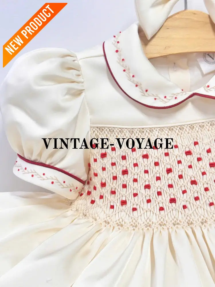 PRE-ORDER!NEW! BELGRAVIA BISCUIT SILK/SATIN HAND-SMOCKED DRESS KNICKERS & BOWS Baby & Toddler Dresses