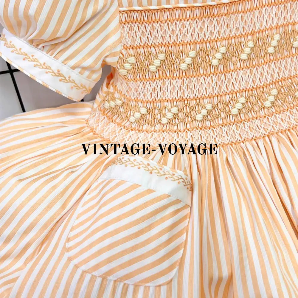 PRE-ORDER! NEW CARAMEL STRIPES DELILAH HAND-SMOCKED DRESS PANTIES (6M-24M) & BOWS Baby & Toddler Dresses