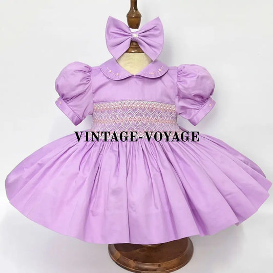 PRE-ORDER NEW ELIZABETH LILAC🧚HAND-SMOCKED🧵🪡FRONT & BACK DRESS & HAIR BOWS🎀🎀 3M Baby & Toddler Dresses