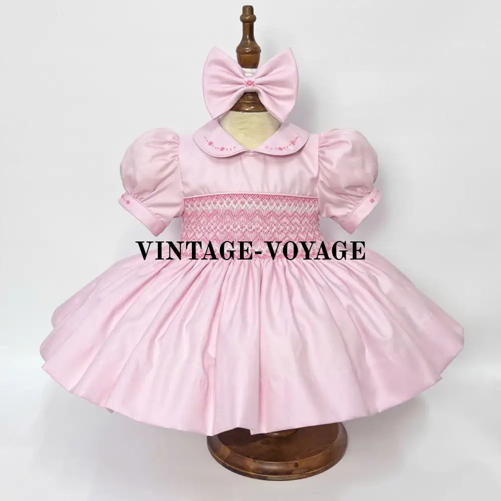 PRE-ORDER NEW ELIZABETH PINK🧚HAND-SMOCKED🧵🪡FRONT & BACK DRESS & HAIR BOWS🎀🎀 3M Baby & Toddler Dresses