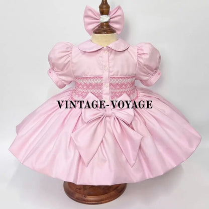 PRE-ORDER NEW ELIZABETH PINK🧚HAND-SMOCKED🧵🪡FRONT & BACK DRESS & HAIR BOWS🎀🎀 Baby & Toddler Dresses