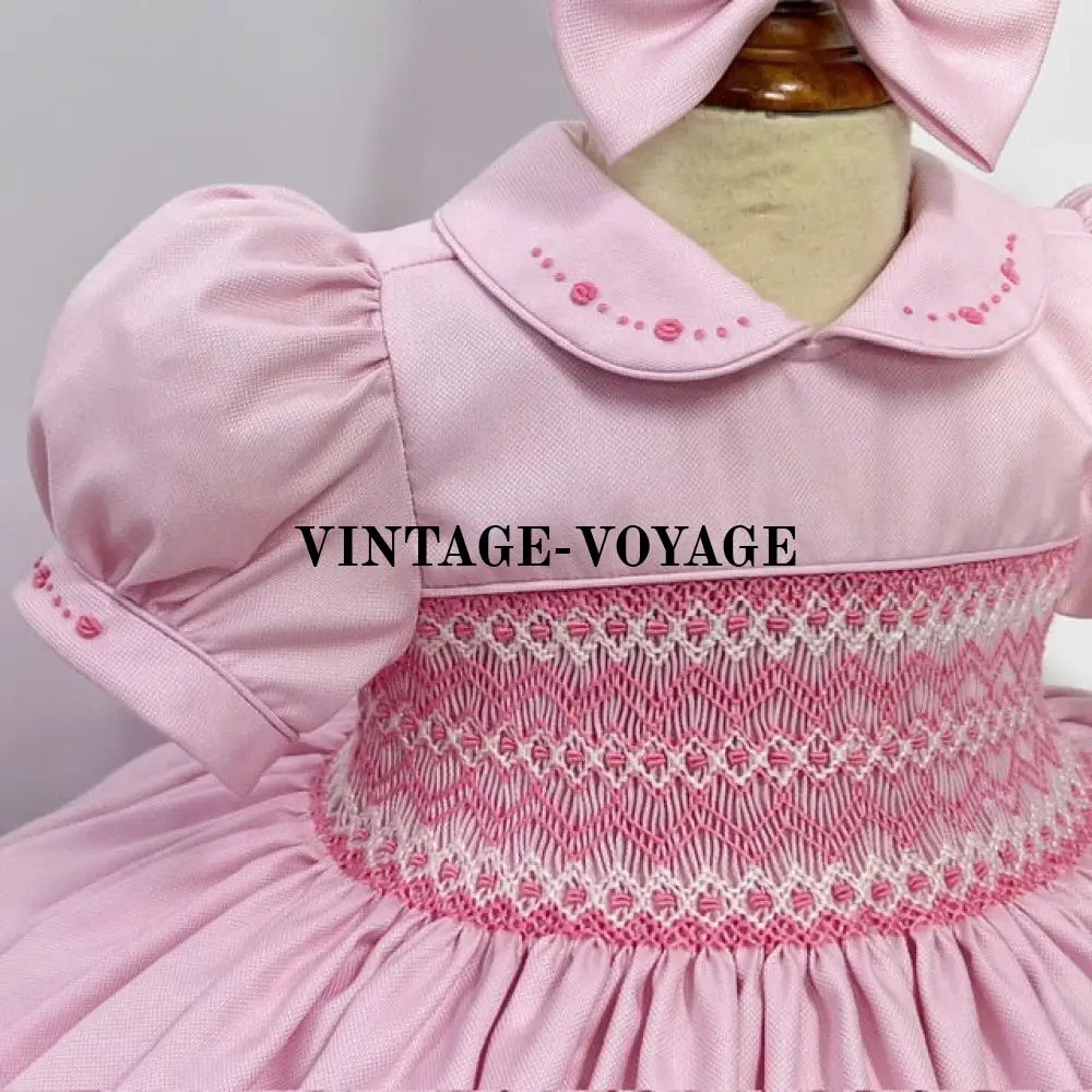 PRE-ORDER NEW ELIZABETH PINK🧚HAND-SMOCKED🧵🪡FRONT & BACK DRESS & HAIR BOWS🎀🎀 Baby & Toddler Dresses