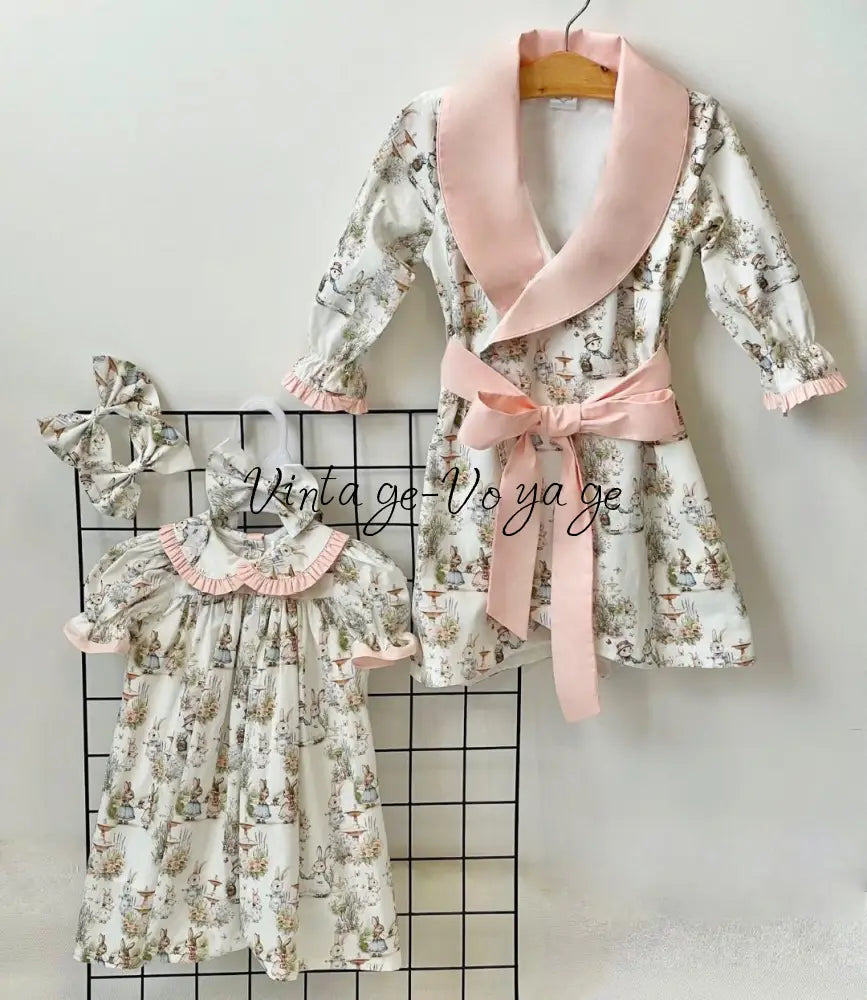 PRE-ORDER! NEW! FLUFFYTAILS NIGHTDRESS DRESSING GOWN AND HAIR BOWS OR HEADBAND 3M pyjama set