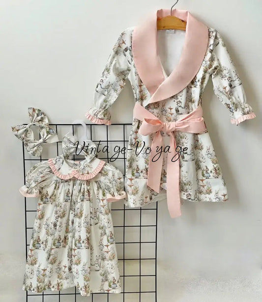 PRE-ORDER! NEW! FLUFFYTAILS NIGHTDRESS DRESSING GOWN AND HAIR BOWS OR HEADBAND 3M pyjama set