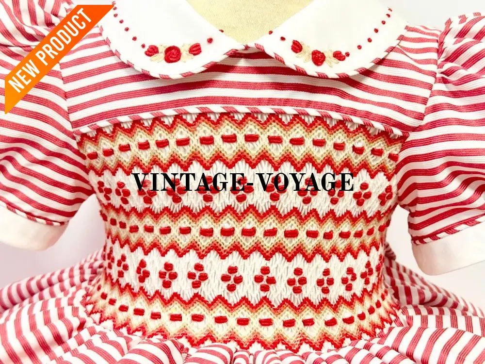 PRE ORDER! NEW GLORIA RED STRIPED HAND SMOCKED DRESS & HAIR ACCESSORIES 6M Baby & Toddler Dresses