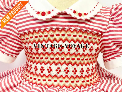 PRE ORDER! NEW GLORIA RED STRIPED HAND SMOCKED DRESS & HAIR ACCESSORIES 6M Baby & Toddler Dresses