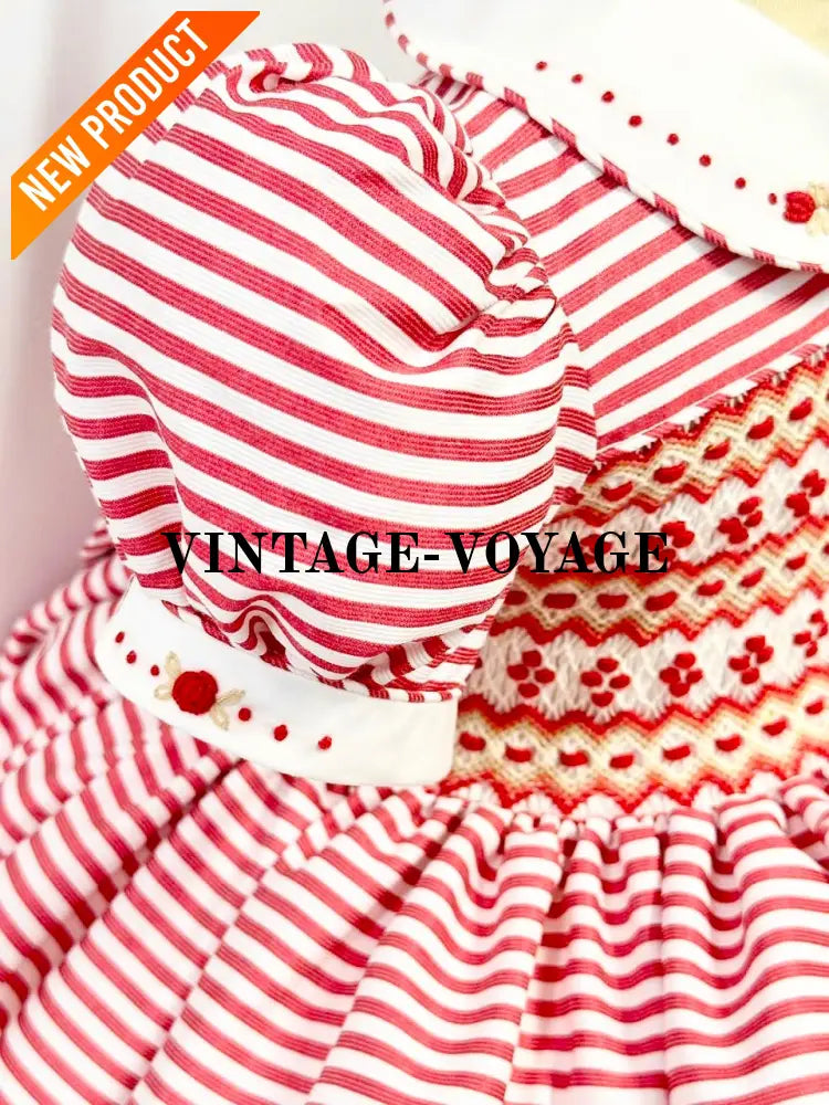 PRE ORDER! NEW GLORIA RED STRIPED HAND SMOCKED DRESS & HAIR ACCESSORIES Baby & Toddler Dresses