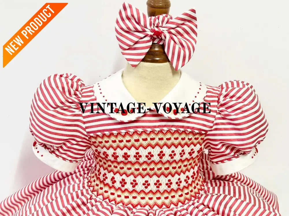 PRE ORDER! NEW GLORIA RED STRIPED HAND SMOCKED DRESS & HAIR ACCESSORIES Baby & Toddler Dresses