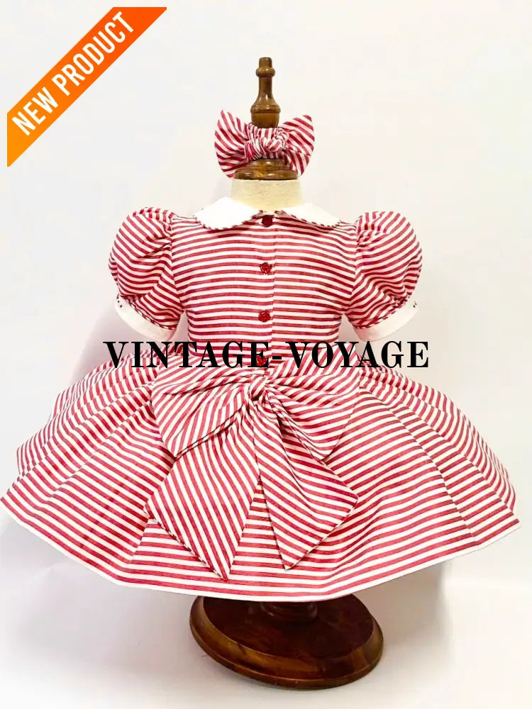 PRE ORDER! NEW GLORIA RED STRIPED HAND SMOCKED DRESS & HAIR ACCESSORIES Baby & Toddler Dresses