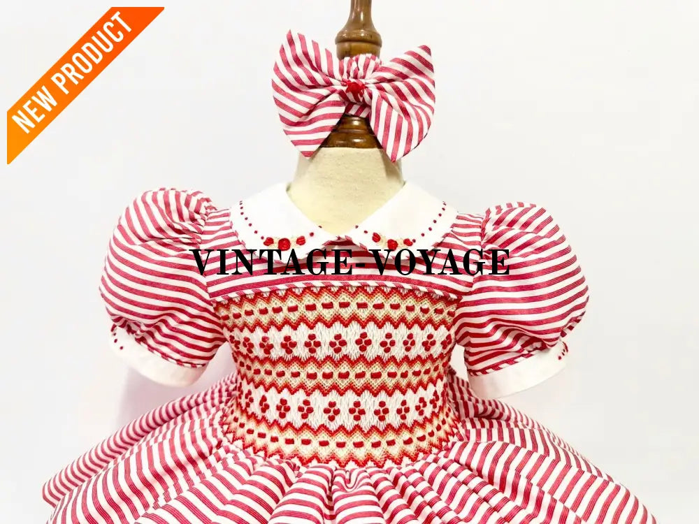 PRE ORDER! NEW GLORIA RED STRIPED HAND SMOCKED DRESS & HAIR ACCESSORIES Baby & Toddler Dresses