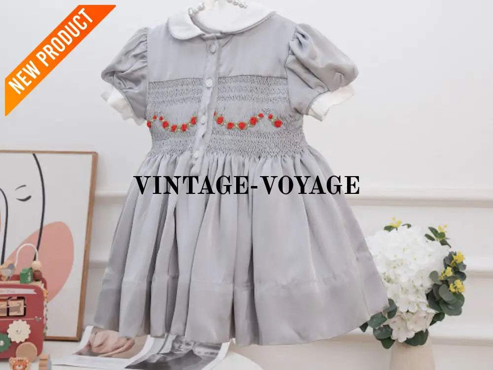 PRE ORDER! NEW HAZEL SILVER SILK/SATIN FRONT & BACK HAND SMOCKED DRESS PANTIES & HAIR ACCESSORIES Baby & Toddler Dresses
