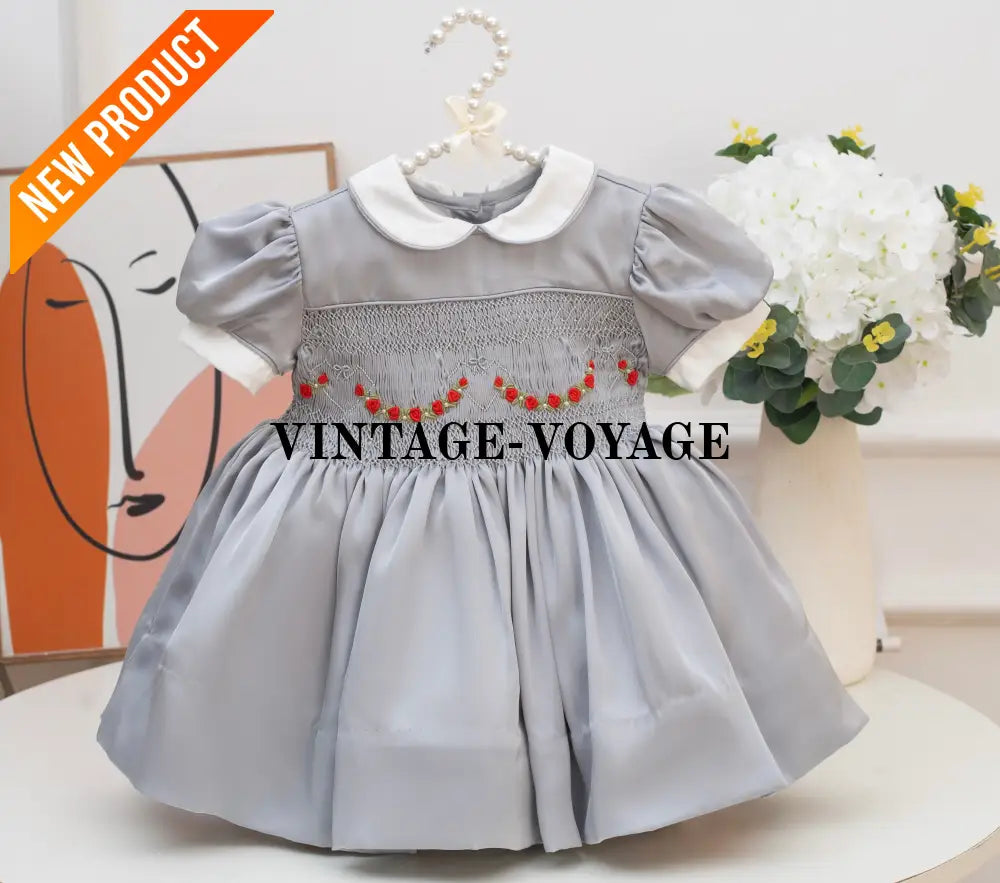 PRE ORDER‼️NEW🎄HAZEL SILVER SILK/SATIN🩶FRONT & BACK🧵🪡👑HAND SMOCKED DRESS PANTIES & HAIR ACCESSORIES🎀 Baby & Toddler