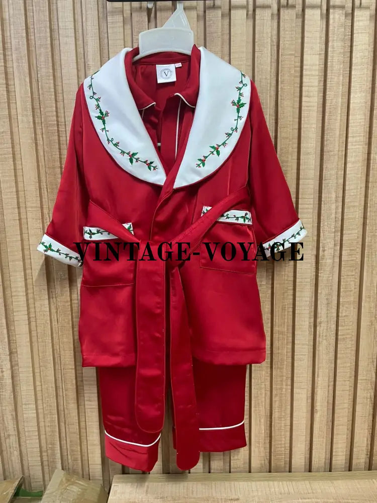 PRE-ORDER! NEW HOLLY SILK/SATIN BOYS RED SILK/SATIN DRESSING GOWN & PYJAMA SET pyjama set
