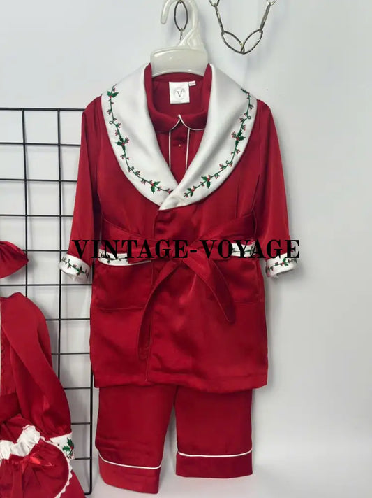 PRE-ORDER! NEW HOLLY SILK/SATIN BOYS RED SILK/SATIN DRESSING GOWN & PYJAMA SET 6M pyjama set