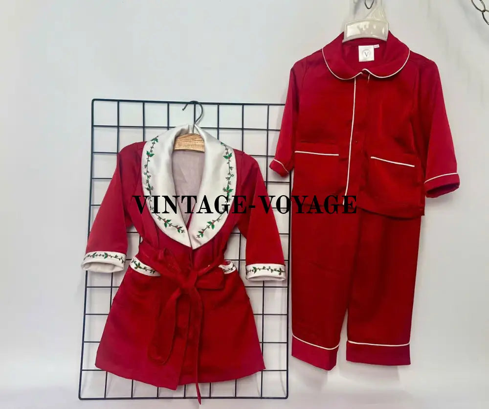 PRE-ORDER! NEW HOLLY SILK/SATIN BOYS RED SILK/SATIN DRESSING GOWN & PYJAMA SET pyjama set