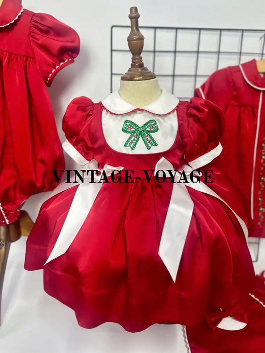 PRE-ORDER! NEW! LUXURY SILK/SATIN RED HOLLY DRESS & BOWS OR HEADBAND 3M Baby & Toddler Dresses
