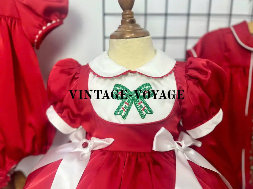 PRE-ORDER! NEW! LUXURY SILK/SATIN RED HOLLY DRESS & BOWS OR HEADBAND Baby & Toddler Dresses