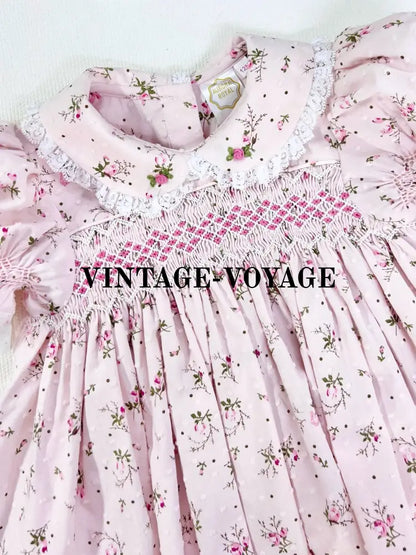PRE-ORDER🤩NEW💖MIA Pink Floral🌷Swiss Dots Hand-Smocked 🧵🪡Pyjamas & Hair Accessories🎀🎀 pyjama set