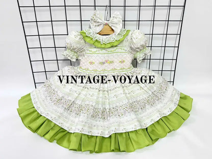 PRE-ORDER! NEW MONA SPANISH STYLE HAND-SMOCKED DRESS & BOWS OR HEADBAND 3M Baby & Toddler Dresses
