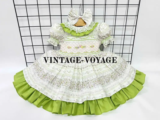 PRE-ORDER! NEW MONA SPANISH STYLE HAND-SMOCKED DRESS & BOWS OR HEADBAND 3M Baby & Toddler Dresses