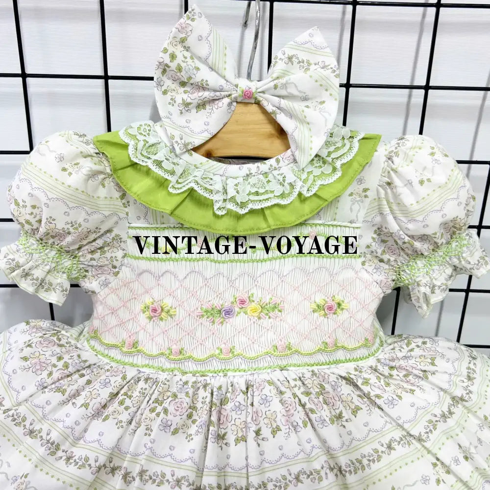 PRE-ORDER! NEW MONA SPANISH STYLE HAND-SMOCKED DRESS & BOWS OR HEADBAND Baby & Toddler Dresses