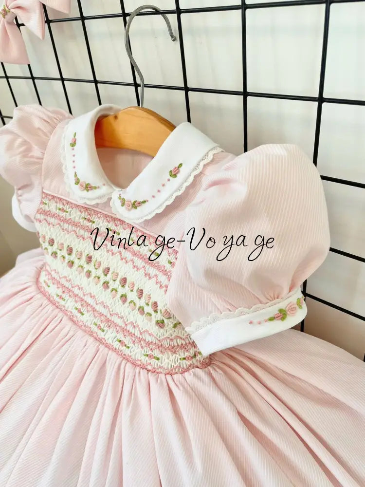 PRE-ORDER🤩NEW! PALOMA BABY PINK FRONT & BACK HAND-SMOCKED🧵🪡DRESS,PANTIES & BOWS🎀 Baby & Toddler Dresses