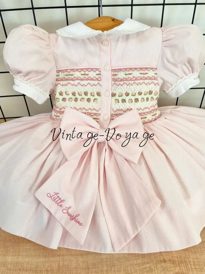 PRE-ORDER🤩NEW! PALOMA BABY PINK FRONT & BACK HAND-SMOCKED🧵🪡DRESS,PANTIES & BOWS🎀 Baby & Toddler Dresses