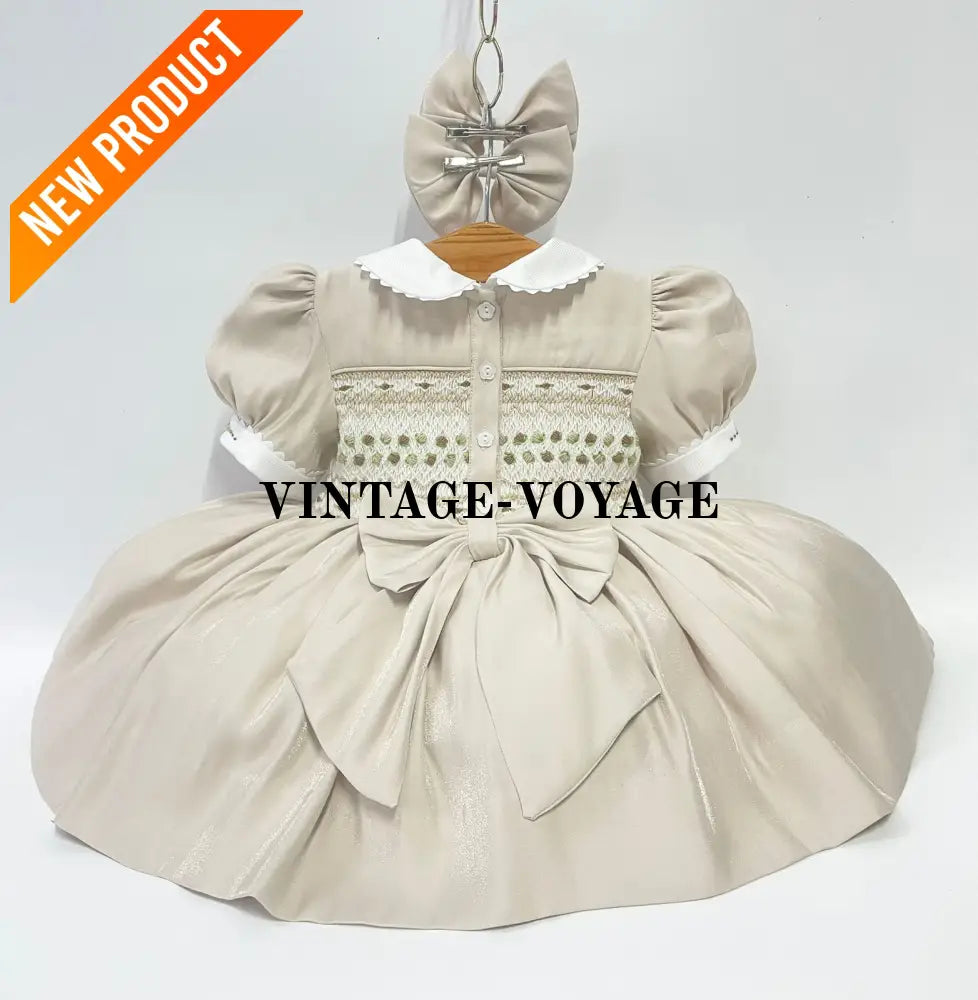 PRE ORDER! NEW! PALOMA CREAM FRONT & BACK HAND SMOCKED DRESS & BOWS Baby & Toddler Dresses