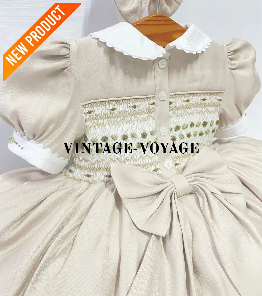 PRE ORDER! NEW! PALOMA CREAM FRONT & BACK HAND SMOCKED DRESS & BOWS Baby & Toddler Dresses
