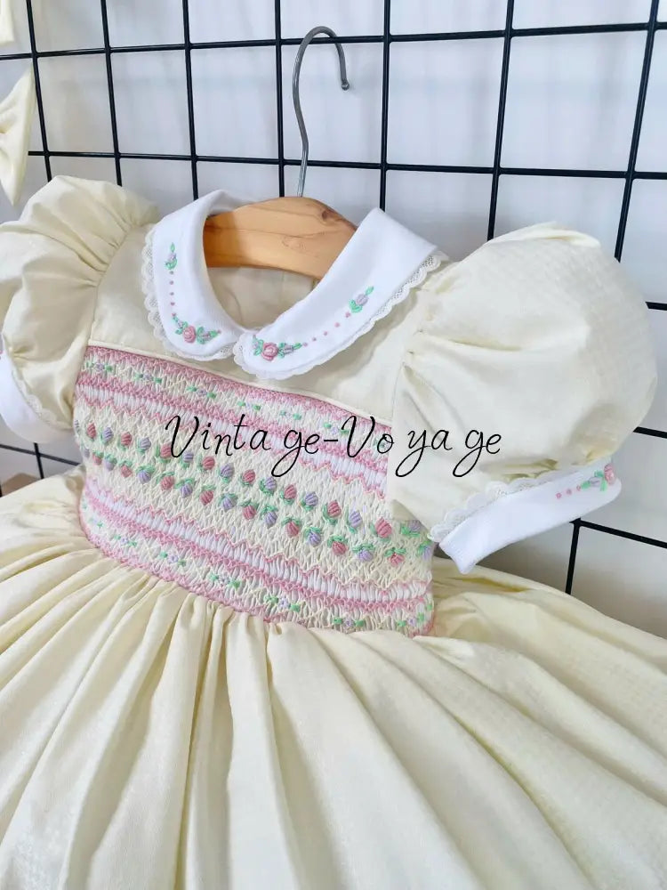 PRE-ORDER🤩NEW🥰PALOMA CREAM FRONT & BACK HAND-SMOCKED🧵🪡DRESS,PANTIES & BOWS🎀 Baby & Toddler Dresses