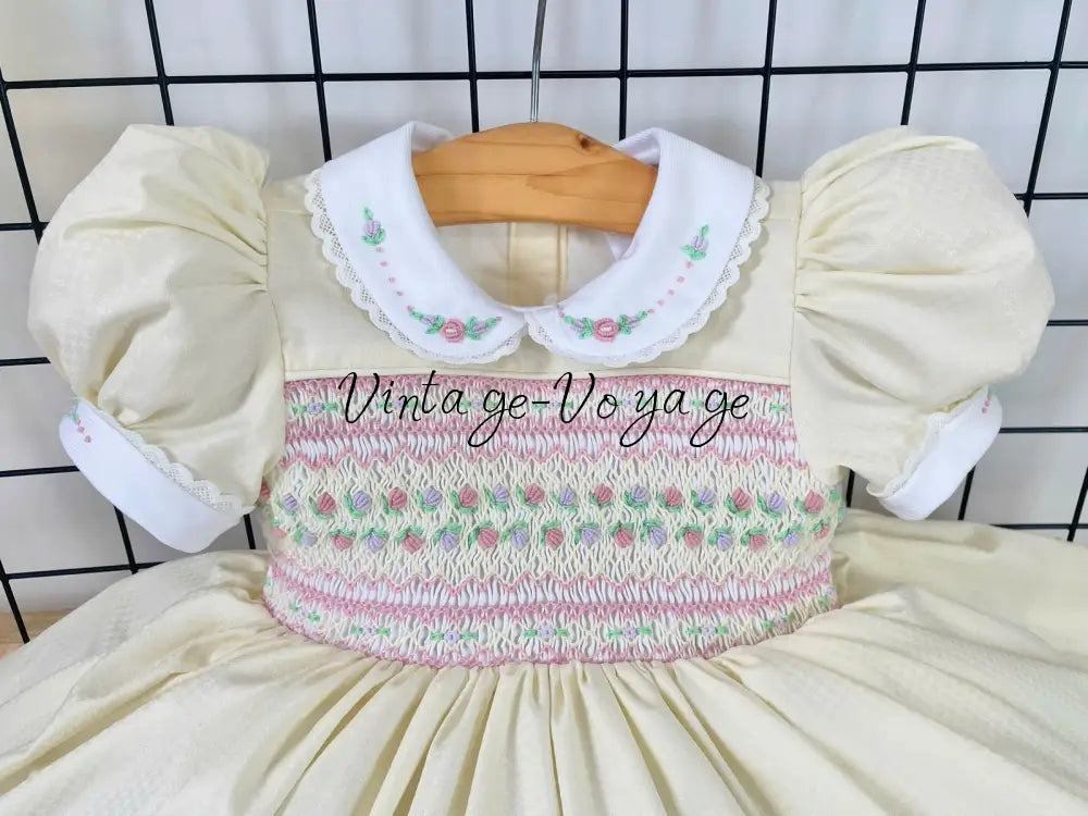 PRE-ORDER🤩NEW🥰PALOMA CREAM FRONT & BACK HAND-SMOCKED🧵🪡DRESS,PANTIES & BOWS🎀 Baby & Toddler Dresses
