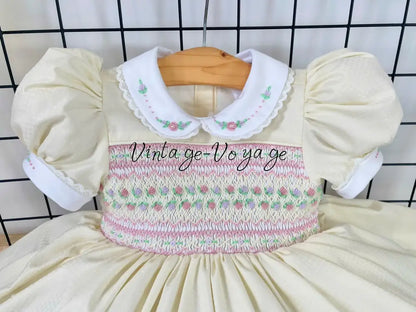 PRE-ORDER🤩NEW🥰PALOMA CREAM FRONT & BACK HAND-SMOCKED🧵🪡DRESS,PANTIES & BOWS🎀 Baby & Toddler Dresses