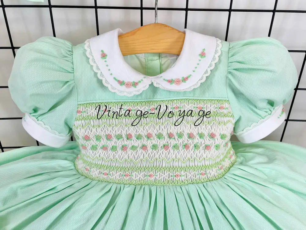 PRE-ORDER🤩NEW! PALOMA MINT FRONT & BACK HAND-SMOCKED🧵🪡DRESS,PANTIES & BOWS🎀 Baby & Toddler Dresses
