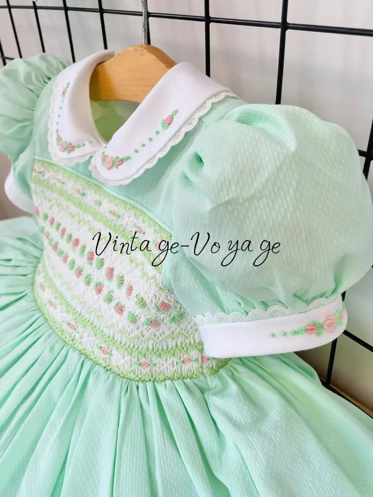PRE-ORDER🤩NEW! PALOMA MINT FRONT & BACK HAND-SMOCKED🧵🪡DRESS,PANTIES & BOWS🎀 Baby & Toddler Dresses