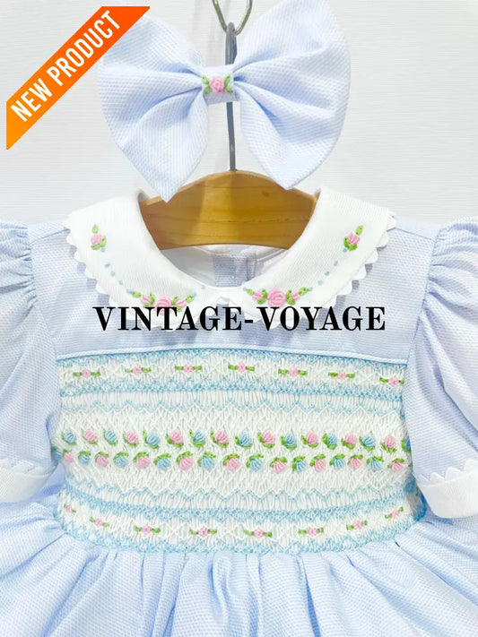PRE ORDER! NEW! PALOMA PASTEL BLUE FRONT & BACK HAND SMOCKED DRESS & BOWS 6M Baby & Toddler Dresses