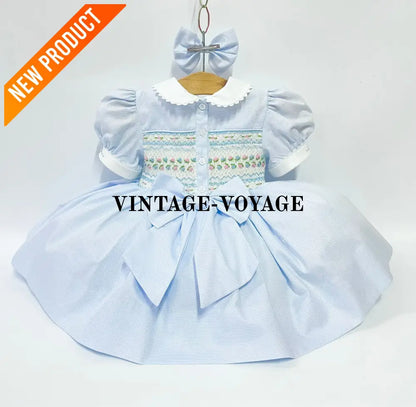 PRE ORDER! NEW! PALOMA PASTEL BLUE FRONT & BACK HAND SMOCKED DRESS & BOWS Baby & Toddler Dresses