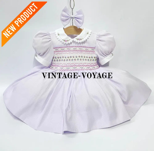 PRE ORDER! NEW! PALOMA PASTEL LILAC FRONT & BACK HAND SMOCKED DRESS & BOWS 6M Baby & Toddler Dresses