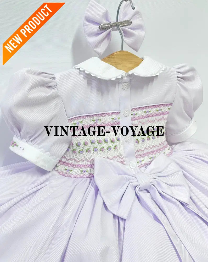 PRE ORDER! NEW! PALOMA PASTEL LILAC FRONT & BACK HAND SMOCKED DRESS & BOWS Baby & Toddler Dresses