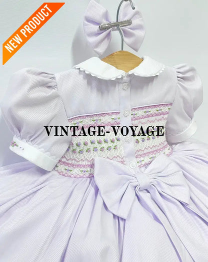 PRE ORDER! NEW! PALOMA PASTEL LILAC FRONT & BACK HAND SMOCKED DRESS & BOWS Baby & Toddler Dresses