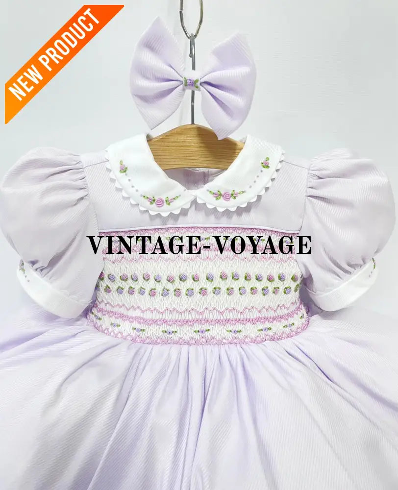 PRE ORDER! NEW! PALOMA PASTEL LILAC FRONT & BACK HAND SMOCKED DRESS & BOWS Baby & Toddler Dresses