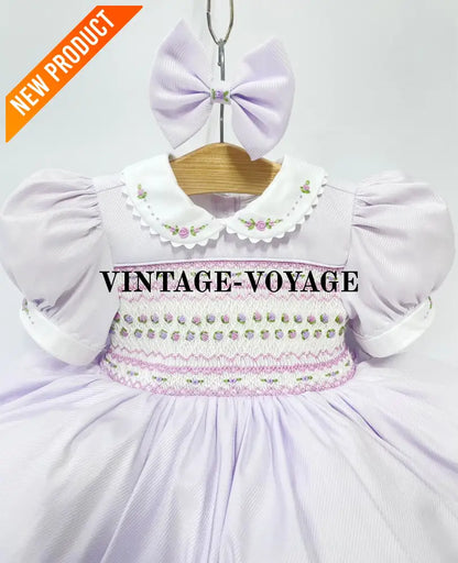 PRE ORDER! NEW! PALOMA PASTEL LILAC FRONT & BACK HAND SMOCKED DRESS & BOWS Baby & Toddler Dresses