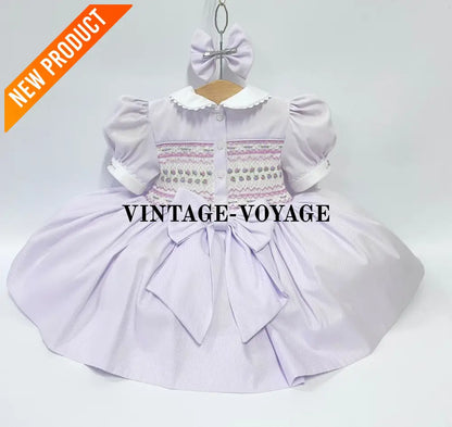 PRE ORDER! NEW! PALOMA PASTEL LILAC FRONT & BACK HAND SMOCKED DRESS & BOWS Baby & Toddler Dresses