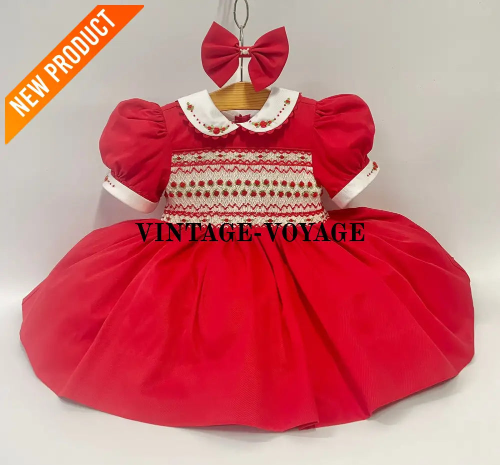 PRE ORDER! NEW! PALOMA RED FRONT & BACK HAND SMOCKED DRESS & BOWS 6M Baby & Toddler Dresses