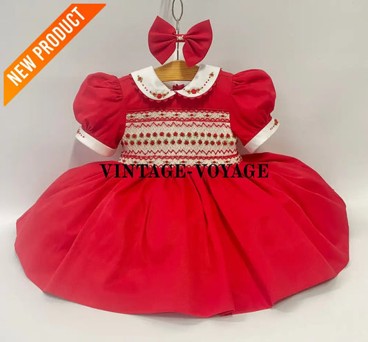 PRE ORDER! NEW! PALOMA RED FRONT & BACK HAND SMOCKED DRESS & BOWS 6M Baby & Toddler Dresses
