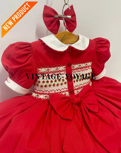 PRE ORDER! NEW! PALOMA RED FRONT & BACK HAND SMOCKED DRESS & BOWS Baby & Toddler Dresses