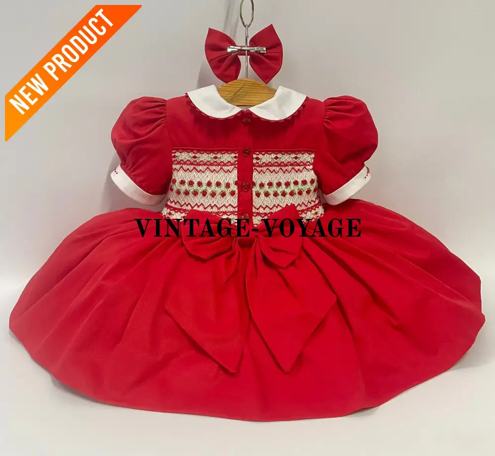 PRE ORDER! NEW! PALOMA RED FRONT & BACK HAND SMOCKED DRESS & BOWS Baby & Toddler Dresses