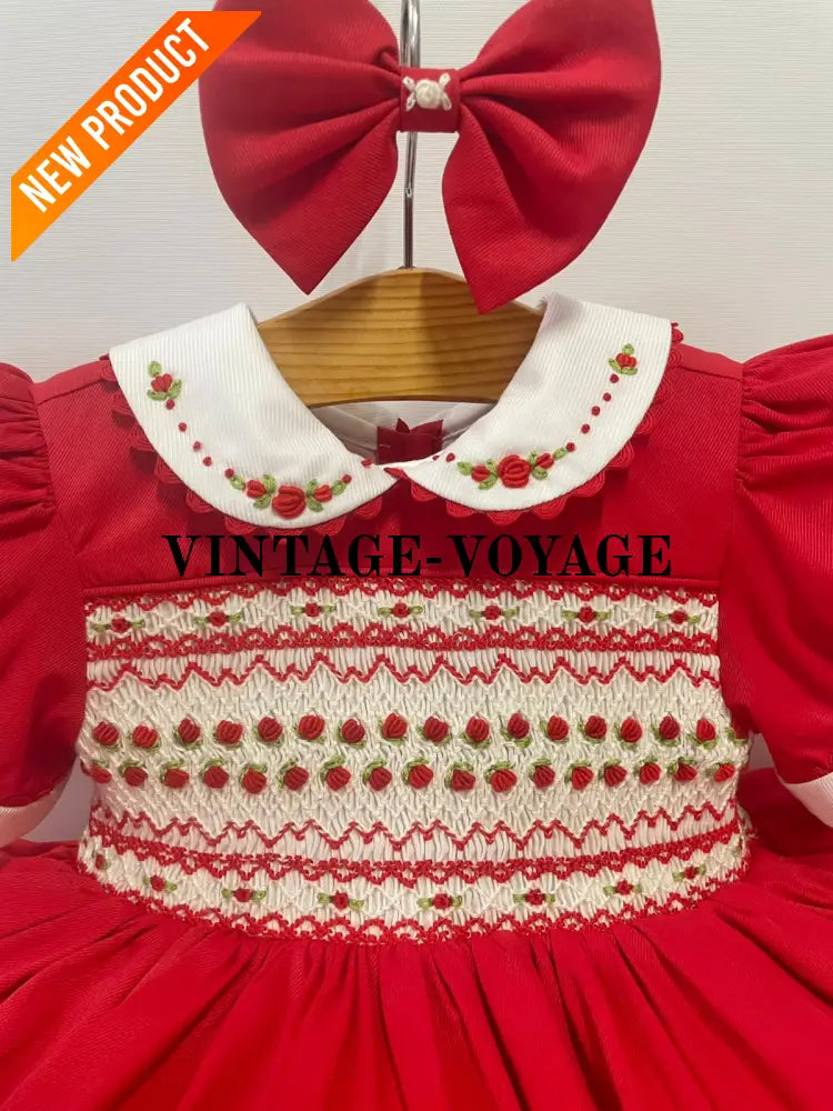 PRE ORDER! NEW! PALOMA RED FRONT & BACK HAND SMOCKED DRESS & BOWS Baby & Toddler Dresses